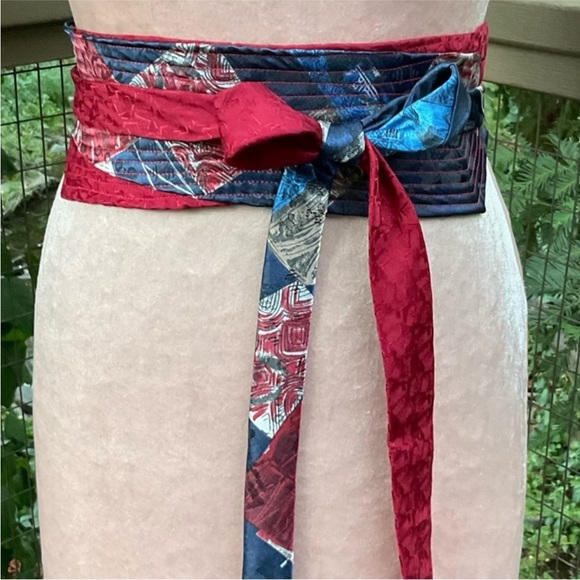 Obi Japanese style Wrap belt handcrafted silk ties upcycled department tile NFS - Picture 12 of 16